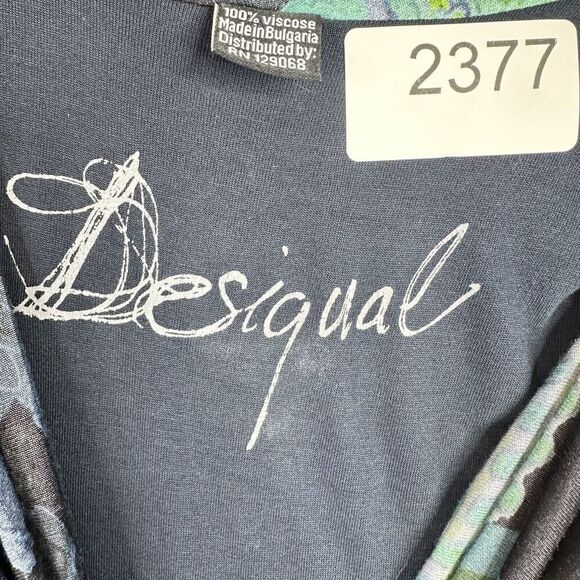 Desigual Womens Dress Size Large Blue Floral Sleeveless Drape Neck Style 40V2148 - Picture 14 of 15